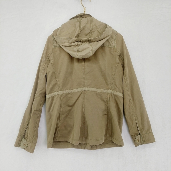 Lucky Brand 100% Cotton Kaki Pockets Drawstring Military  Hooded Jacket P7073 - Picture 4 of 10